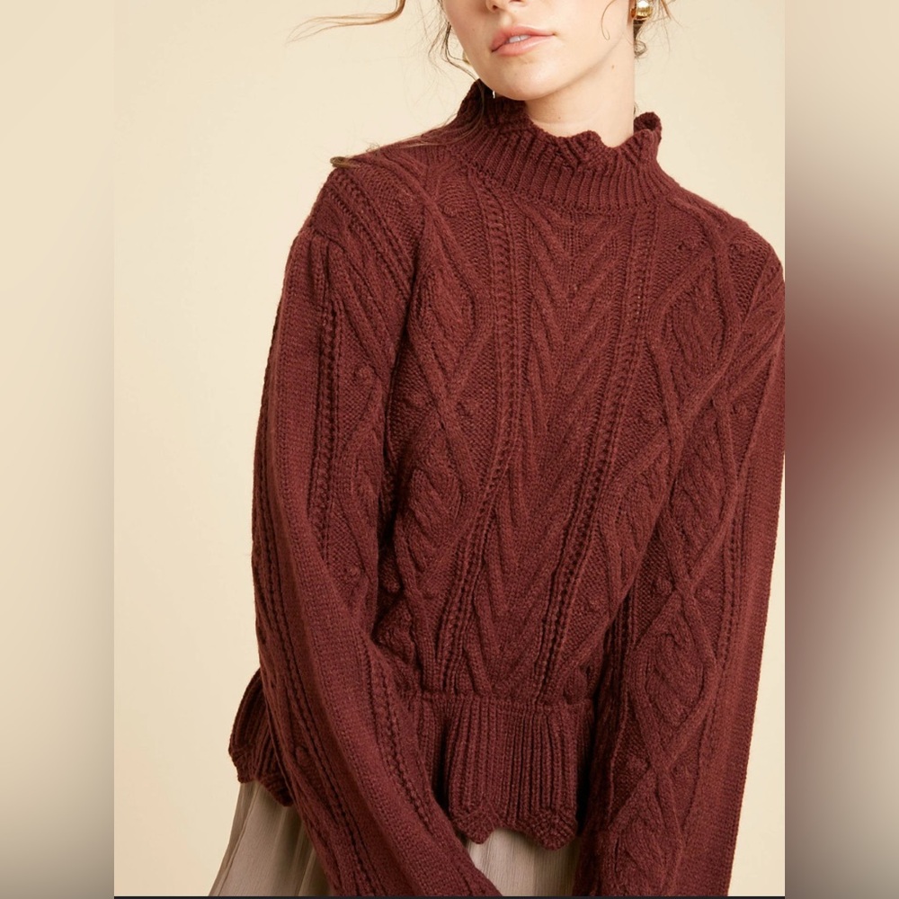 Cable Knit Burgundy Sweater
